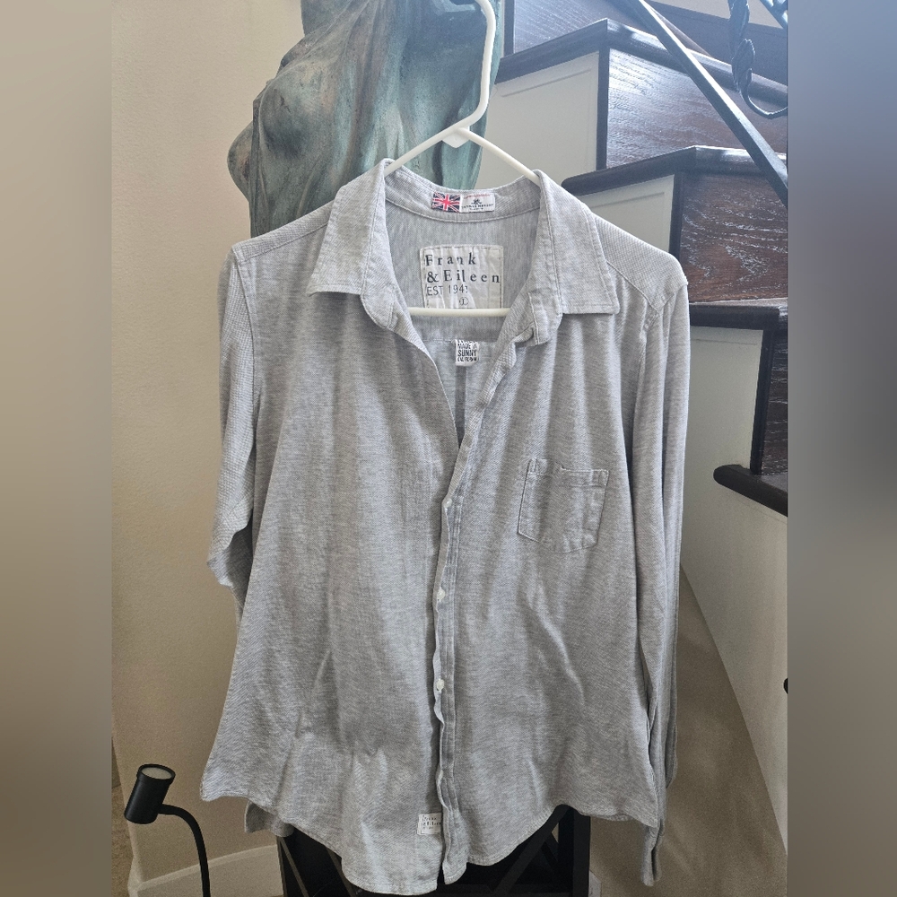 Frank & Eileen Thomas Mason Barry Light Gray Grey Knit Shirt Fitted L